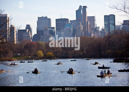 Rowboats on the lake in Central Park, New York City Stock Photo