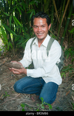 displaying unexploded ordinance from the Vietnam (Indochina) War at the Plain of Jars in Laos Stock Photo