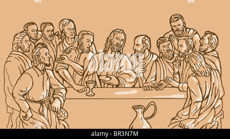 hand drawing sketch illustration of the last supper of Jesus Christ the ...