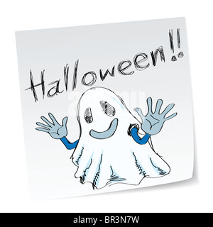 a note with hand-drawn halloween theme message - 3 of series. Stock Photo