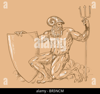 Roman God Neptune or poseidon with trident and shield Stock Photo - Alamy