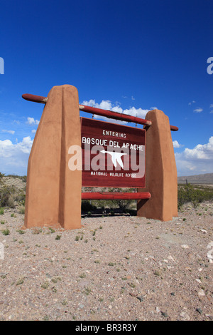 Sign at the entrance to Bosque del Apache National Wildlife Refuge, New Mexico. Stock Photo