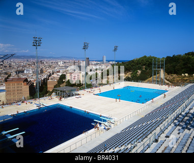 The municipal swimming pool in the hill village of Torrox, on the Costa ...