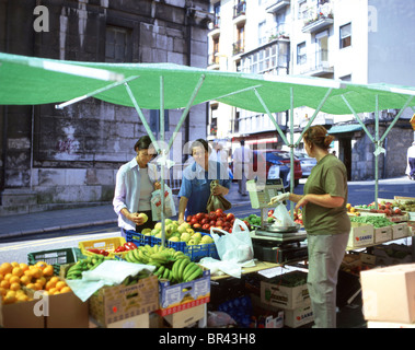 Fruit and vegetable stall in street market, Santander, Cantabria Province, Cantabria, Spain Stock Photo