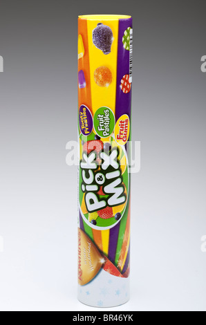 Tall tube of Rowntrees Pick and Mix sweets Stock Photo