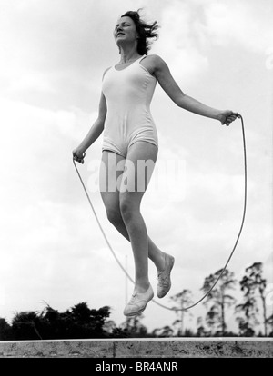 Historical image, woman jumping rope, ca. 1940 Stock Photo