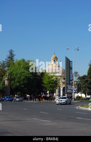 Taxi entering Avenida el Cid, Seville, Seville Province, Andalucia, Spain, Western Europe. Stock Photo