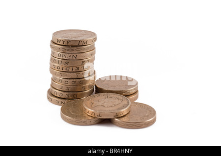 A stack of british one pound coins Stock Photo