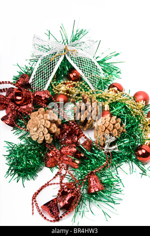 Christmas tree decorations on a white background Stock Photo