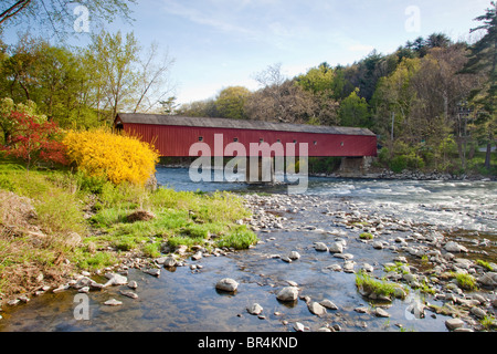 West Cornwall Connecticut Covered Bridge Crosses the Housatonic River Stock Photo