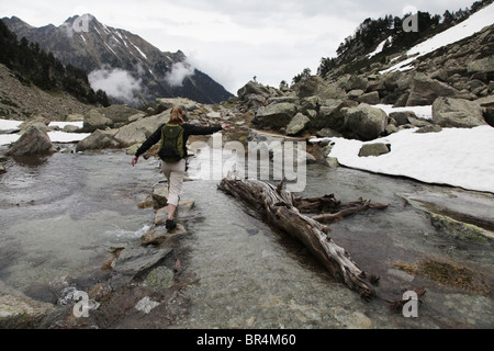 Sant Maurici National Park descent from top of Portarro d'Espot pass on Pyrenean traverse in the Pyrenees Spain Stock Photo