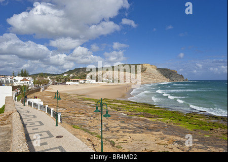 Beach and promenade in Praia da Luz, Algarve, Portugal Stock Photo