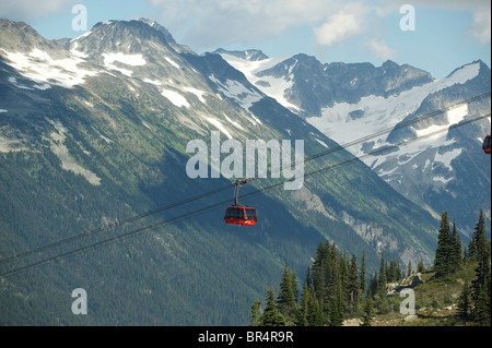 The Peak2Peak gondola between Whistler and Blackcomb Mountains. Summer. Whistler BC, Canada Stock Photo