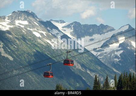 The Peak2Peak gondola between Whistler and Blackcomb Mountains. Summer. Whistler BC, Canada Stock Photo