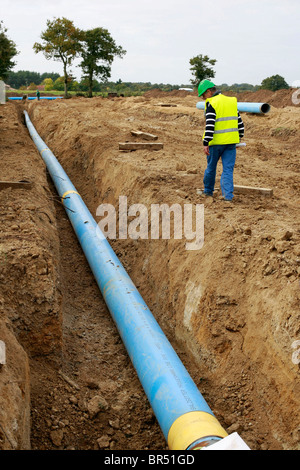 Construction of drinking water pipes Stock Photo