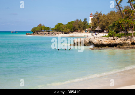 Nungwi, Tanzania, Zanzibar. Ras Nungwi Lighthouse and Beach. Stock Photo