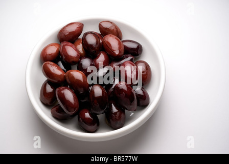 Kalamata black olives in a dish Stock Photo