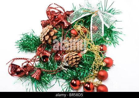 Christmas tree decorations on a white background Stock Photo