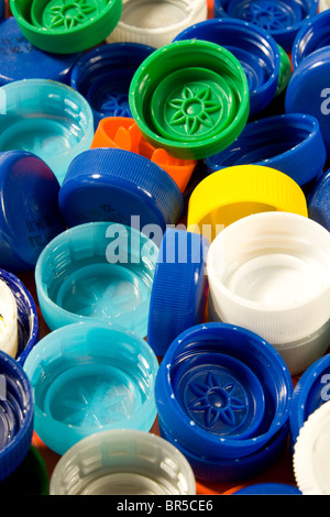 Lots of colorful plastic caps. Shot in studio. Stock Photo