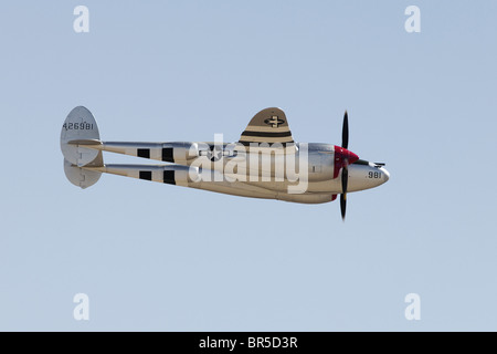 Image of a Lockheed P-38 Lightning in flight. Stock Photo