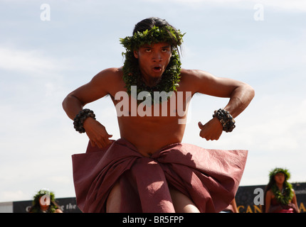 Member of the Hawaiian Halau O Kekuhi dance company performs at the First Americans Festival on the National Mall, Washington DC Stock Photo