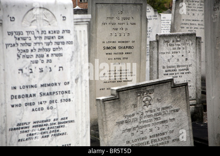 Headstones in a Orthodox Jewish cemetery in Enfield, North London. Stock Photo