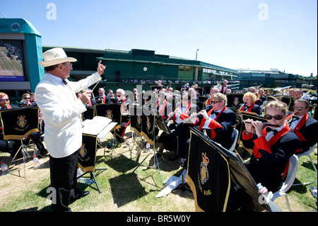 A band plays before the mens singles final during the Wimbledon Tennis Championships 2010
