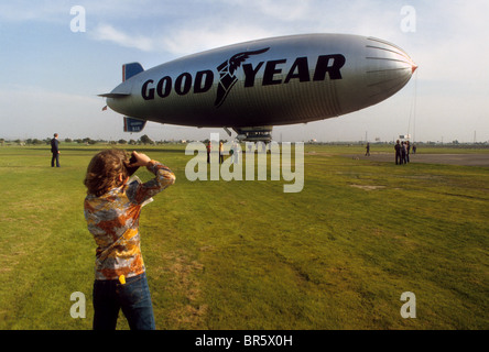 Goodyear blimp sign light letters spell message ad PR public relations ...