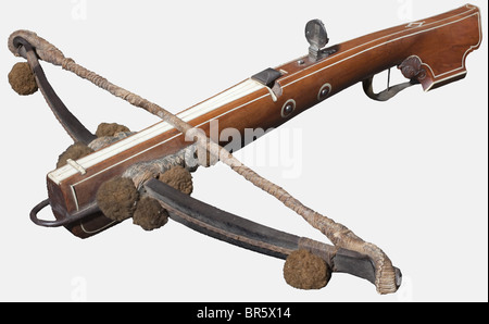 A German hunting crossbow, circa 1730 Slender steel prod, retained by ...