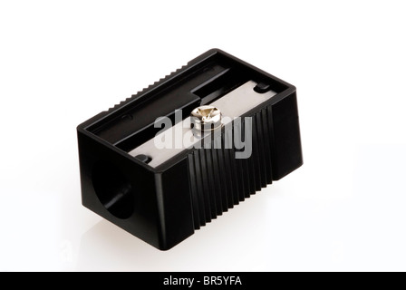 Study materials containing a black pencil and a Black pencil sharpener on a  white background Stock Photo - Alamy