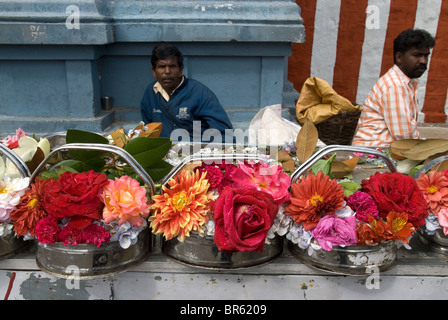 Flower seller -Kurinji Andavar Temple in Kodaikanal, Tamil Nadu. Stock Photo