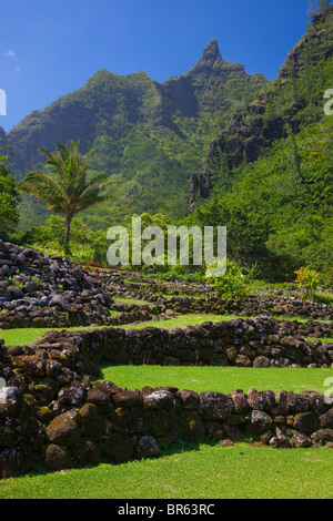 Kauai, HI: Rock terraces in the Limahuli Garden, National Tropical Botanical Garden Stock Photo