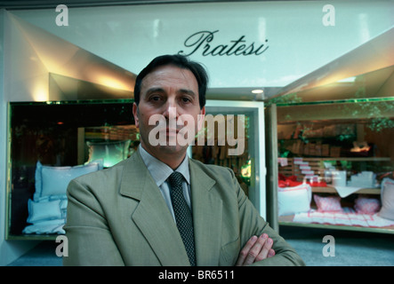 Store manager stands in front of Pratesi store Bal Harbour Shops Bal Harbour Florida. Stock Photo