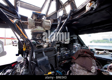 The interior cockpit of Sean Casey's 'Tornado Intercept Vehicle', an armoured truck designed to withstand the winds of a tornado Stock Photo