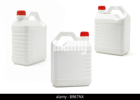 White plastic blank containers on isolated background Stock Photo
