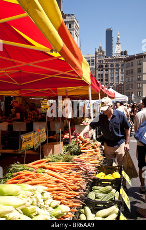Mature Man Customer Shopping at Farmers Market, Union Square, NYC Stock Photo