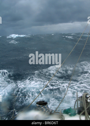 Bad weather on 2041 yacht during the Sydney to Hobart yacht race 2004. Stock Photo