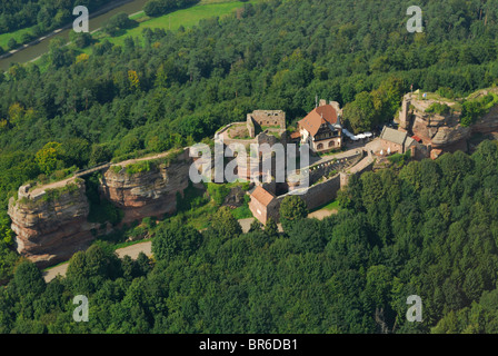 Aerial view of old castle Haut Barr, near of Saverne town, Bas Rhin, Alsace, France Stock Photo