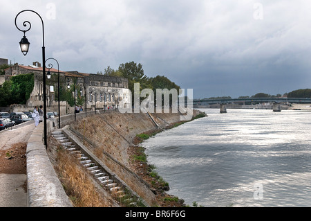 The Rhone riverfront in Arles, Provence-Alpes-Cote d'Azur, France Stock Photo