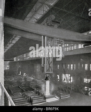 This early 1900s photo shows the Inland Steel company area where ingots are lowered into the 'soaking pit.' Stock Photo