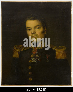 A portrait of an admiral, oil on canvas. Unsigned. The admiral is wearing a tunic with epaulets, and is wearing the Commander's Cross of the Legion d'Honneur, the Commander's Cross of the Order of the Two Sicilies, and the St. Helena Medal. Unframed. Dimensions 65 x 54 cm. Rare depiction. fine arts, people, 19th century, French Restauration, France, French, militaria, object, objects, stills, clipping, cut out, cut-out, cut-outs, painting, paintings, fine arts, art, illustrations, man, men, male, Artist's Copyright has not to be cleared Stock Photo