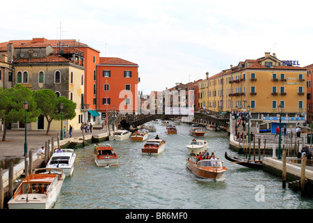 water taxis on the Canale di Santa Chiara, Piazzale Roma, Venice, Italy Stock Photo