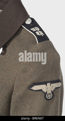 A coat for the students of the NPEA., Private purchase item of brown woollen material with dark-brown collar and silver buttons. Sewn-on black shoulder boards with white piping and machine-embroidered 'NPEA' and sleeve eagle. Brown-grey artificial silk lining with tailor's label 'Tolke & Zimmer - Berlin-Charlottenburg - Windscheidstr. 18'. historic, historical, 1930s, 1930s, 20th century, State, state-controled, state-run, organisations, organizations, organization, organisation, object, objects, stills, clipping, clippings, cut out, cut-out, cut-outs, utensil,, Stock Photo