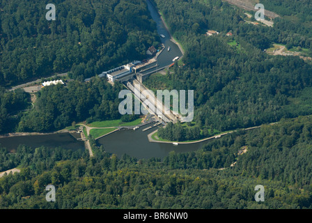Aerial view of Saint Louis Arzviller inclined plane, Moselle, Lorraine region, France