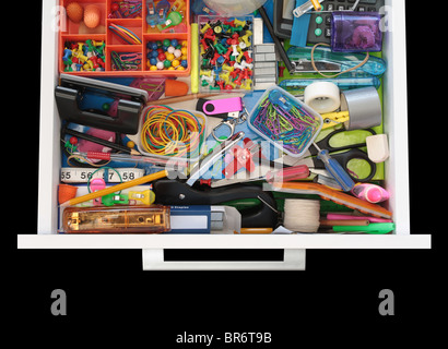 Mysteries of the Stationery Drawer on Black Stock Photo