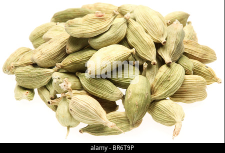 Cardamom seeds on a white background Stock Photo