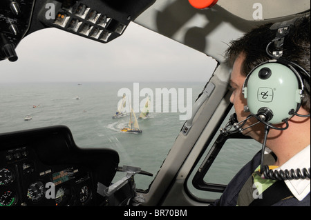 View from helicopter cockpit at the start of leg one of the 10th Volvo Ocean Race, Alicante, Spain, October 2008. For EDITORIAL Stock Photo