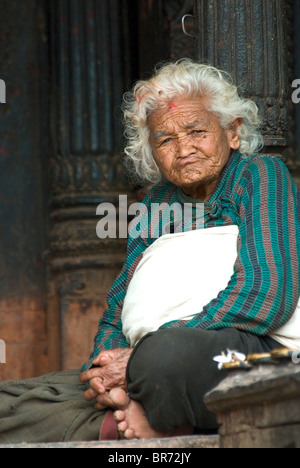 Elderly Newar woman in Nepal. Stock Photo