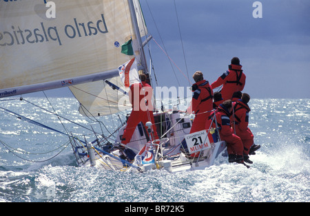 Mumm 36 'Barlo Plastics' at the start of the Wolf Rock Race during the Admiral's Cup, 1999. Stock Photo