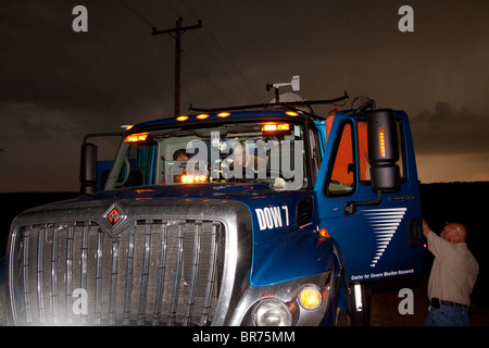 Doppler on Wheels truck 'DOW 7' scans a storm south of Seminole, KS, May 10, 2010. Stock Photo